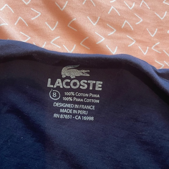 Lacoste. Navy blue button up t-shirt. Size 8 - Picture 2 of 2